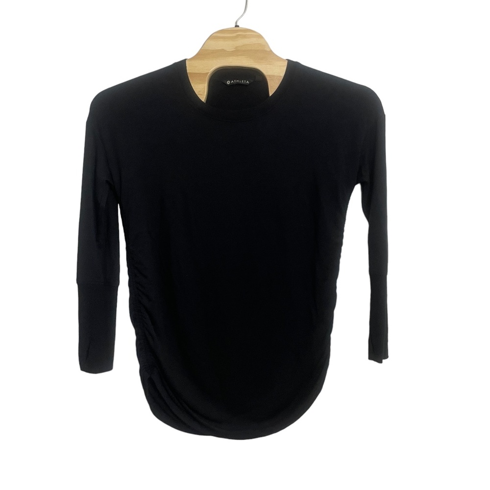 Athleta Womens Large Black Soft Shirt Ruched‎ Sides 3/4 Sleeves - Picture 4 of 7